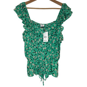 NEW Cabi S Flowy Green Pretty Floral Top Tie Waist Tank Enamel Button Style 5809